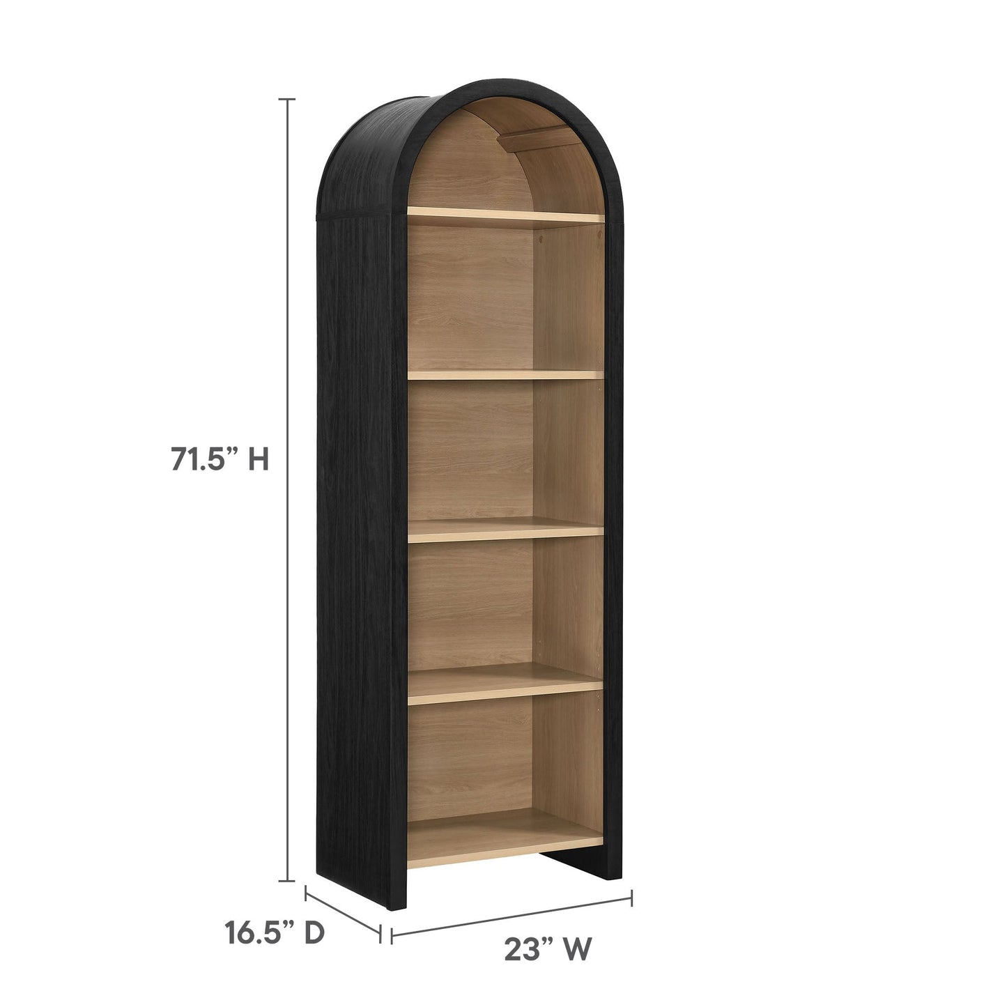 Modway furniture Evie Arched Narrow Bookcase Display Cabinet - EEI-7201-BLK-OAK
