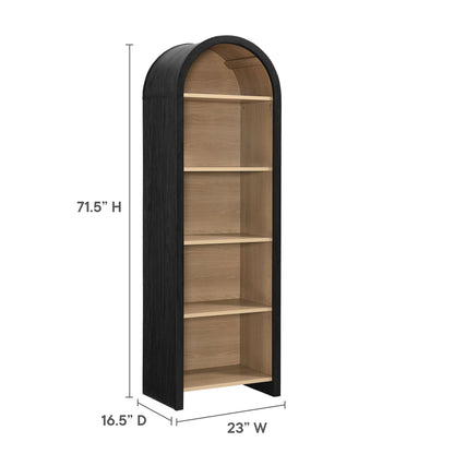 Modway furniture Evie Arched Narrow Bookcase Display Cabinet - EEI-7201-BLK-OAK