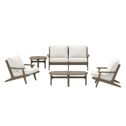 Modway Furniture Saratoga 5-Piece Outdoor Patio Teak Wood Furniture Set - EEI-7265-WGR-WHI