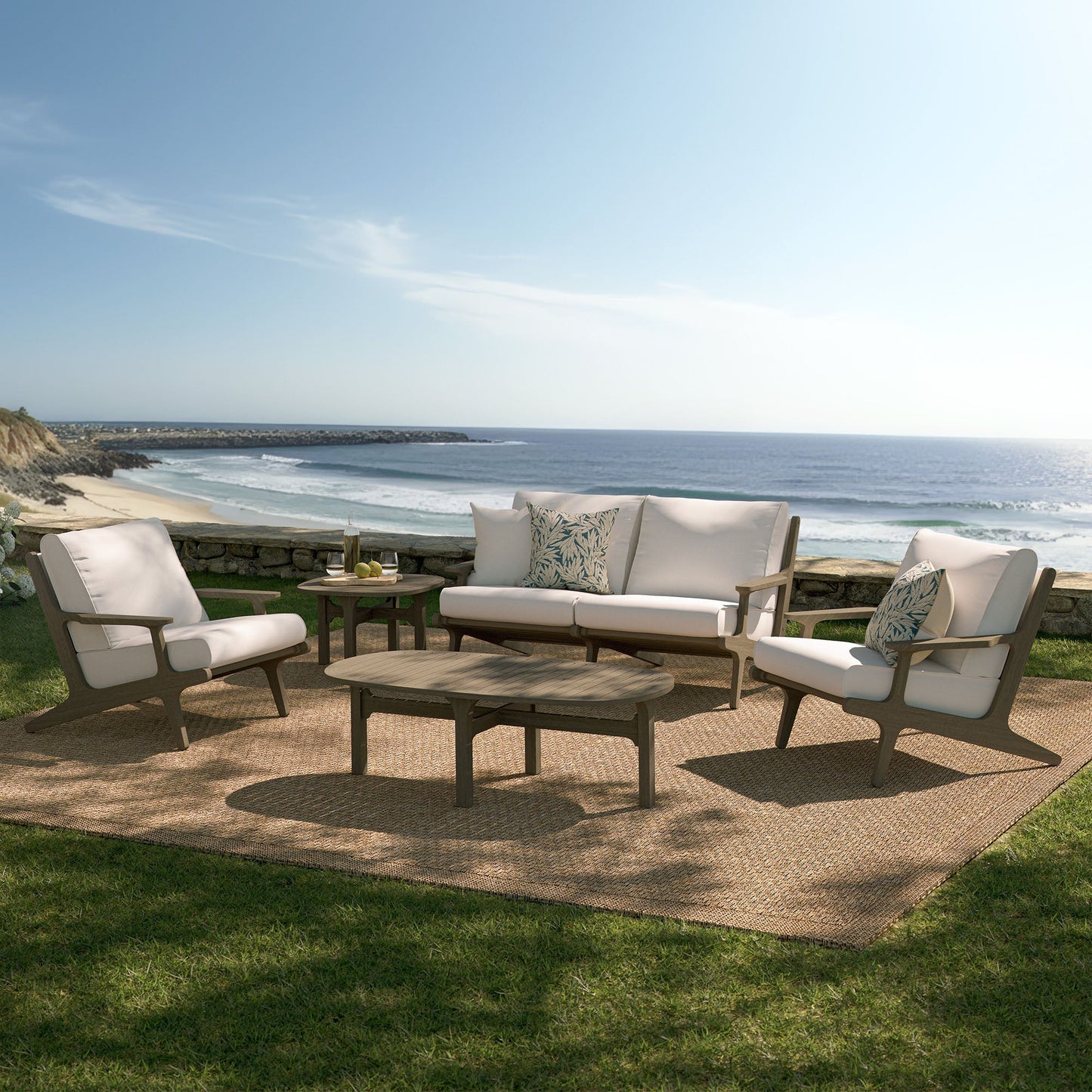 Modway Furniture Saratoga 5-Piece Outdoor Patio Teak Wood Furniture Set - EEI-7265-WGR-WHI