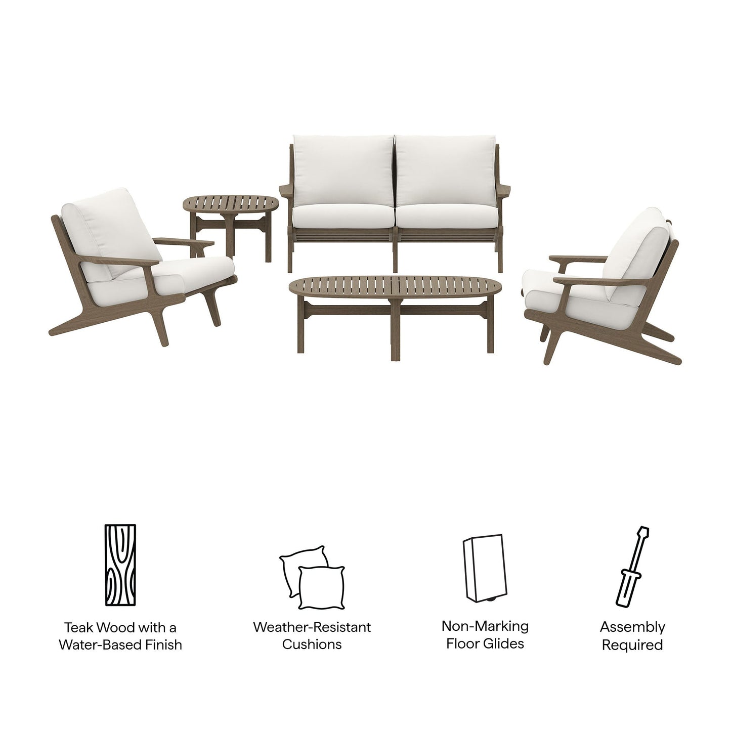 Modway Furniture Saratoga 5-Piece Outdoor Patio Teak Wood Furniture Set - EEI-7265-WGR-WHI