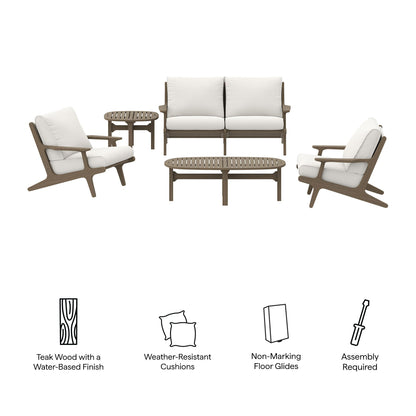 Modway Furniture Saratoga 5-Piece Outdoor Patio Teak Wood Furniture Set - EEI-7265-WGR-WHI