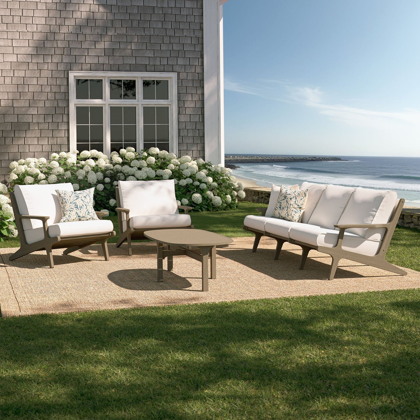 Modway Furniture Saratoga 4-Piece Outdoor Patio Teak Wood Furniture Set – EEI-7266-WGR-WHI