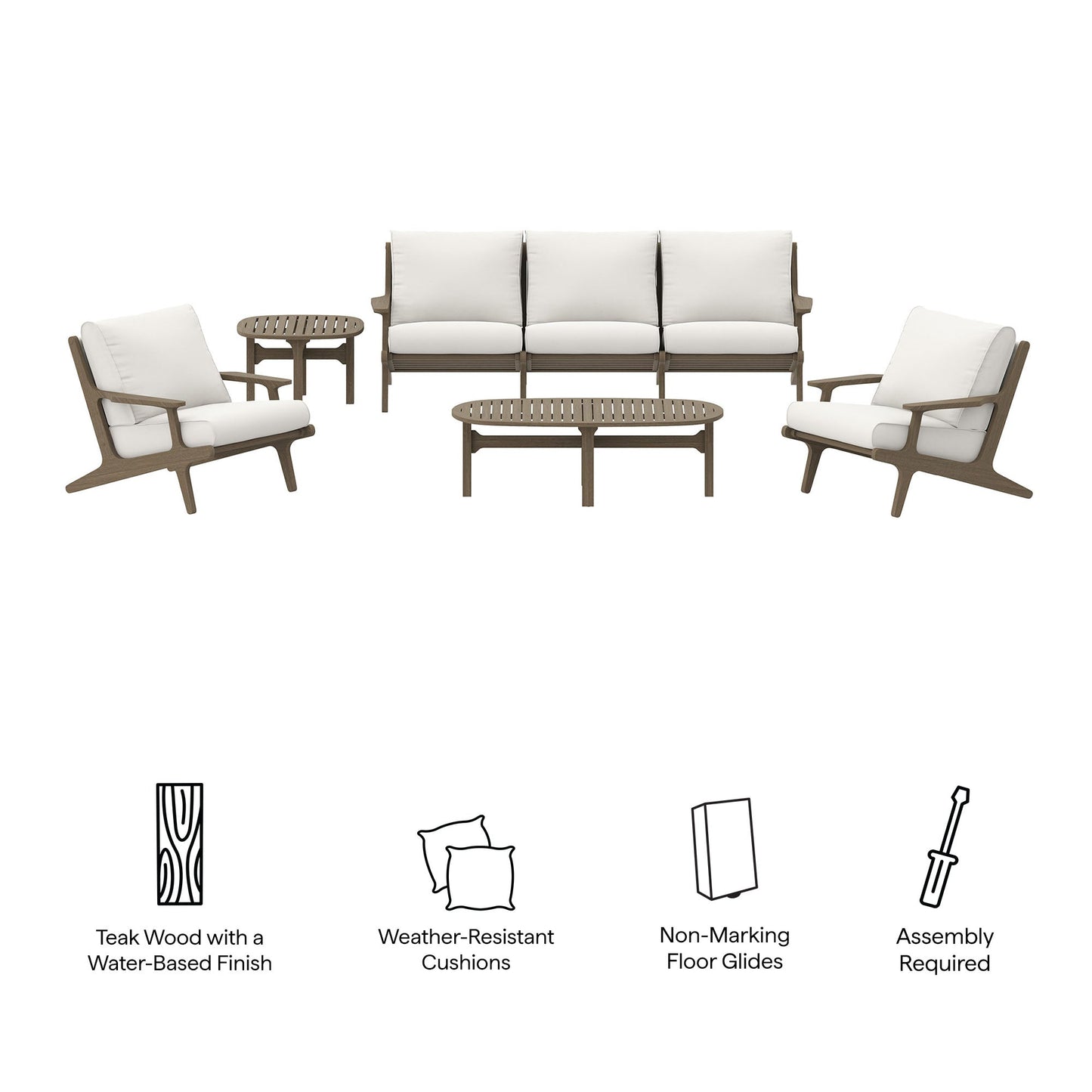 Modway Furniture Saratoga 4-Piece Outdoor Patio Teak Wood Furniture Set – EEI-7266-WGR-WHI