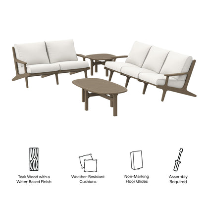 Modway Furniture Saratoga 4-Piece Outdoor Patio Teak Wood Furniture Set – EEI-7270-WGR-WHI