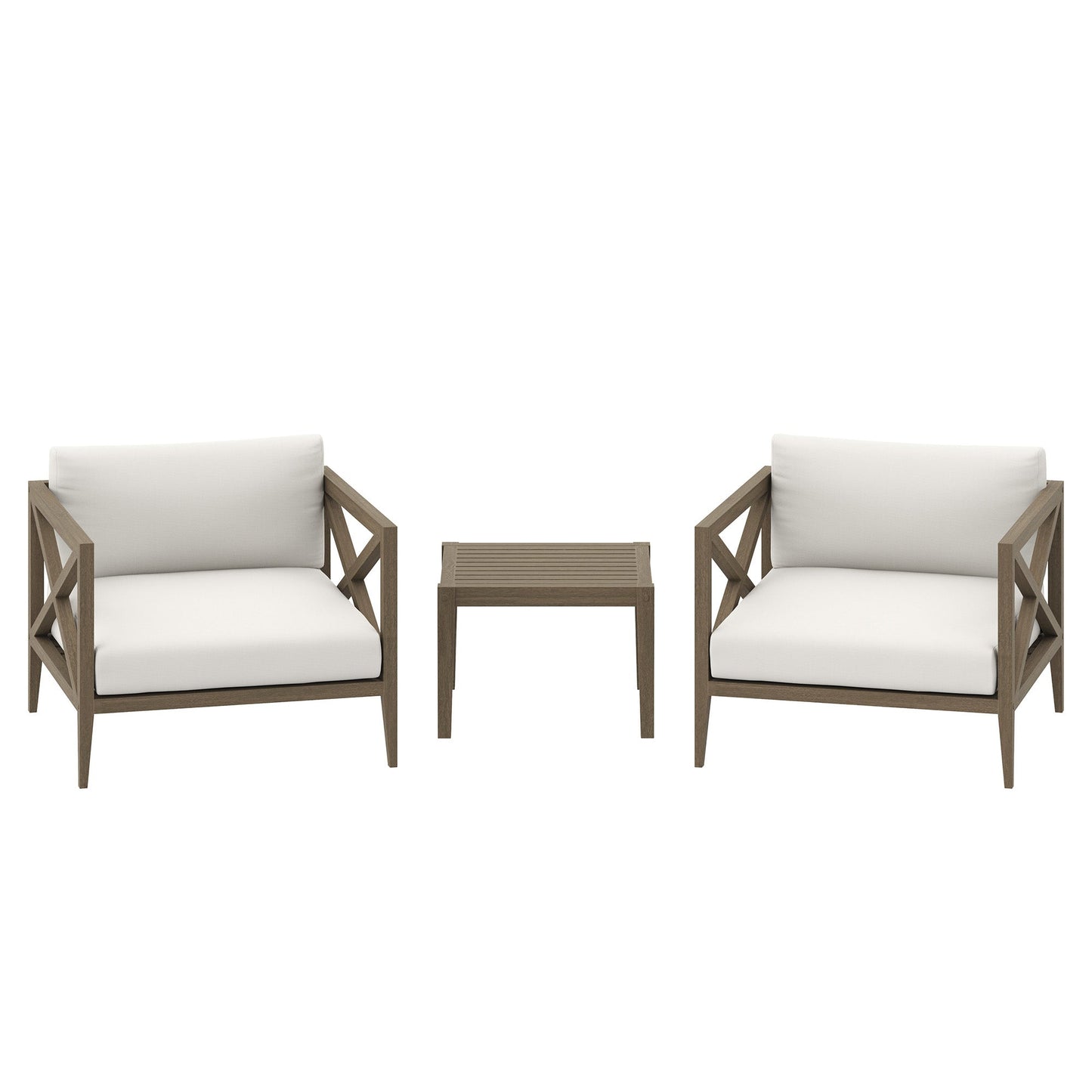 Modway Furniture Northlake 3-Piece Outdoor Patio Teak Wood Furniture Set with Armchair and Side Table - EEI-7275-WGR-WHI