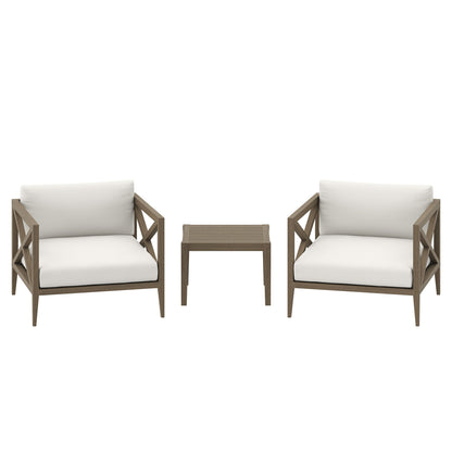 Modway Furniture Northlake 3-Piece Outdoor Patio Teak Wood Furniture Set with Armchair and Side Table - EEI-7275-WGR-WHI
