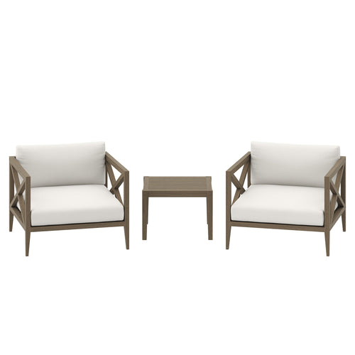 Modway Furniture Northlake 3-Piece Outdoor Patio Teak Wood Furniture Set with Armchair and Side Table - EEI-7275-WGR-WHI