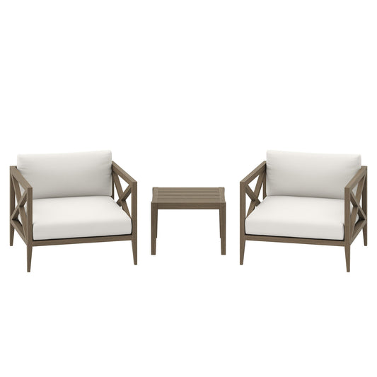 Modway Furniture Northlake 3-Piece Outdoor Patio Teak Wood Furniture Set with Armchair and Side Table - EEI-7275-WGR-WHI