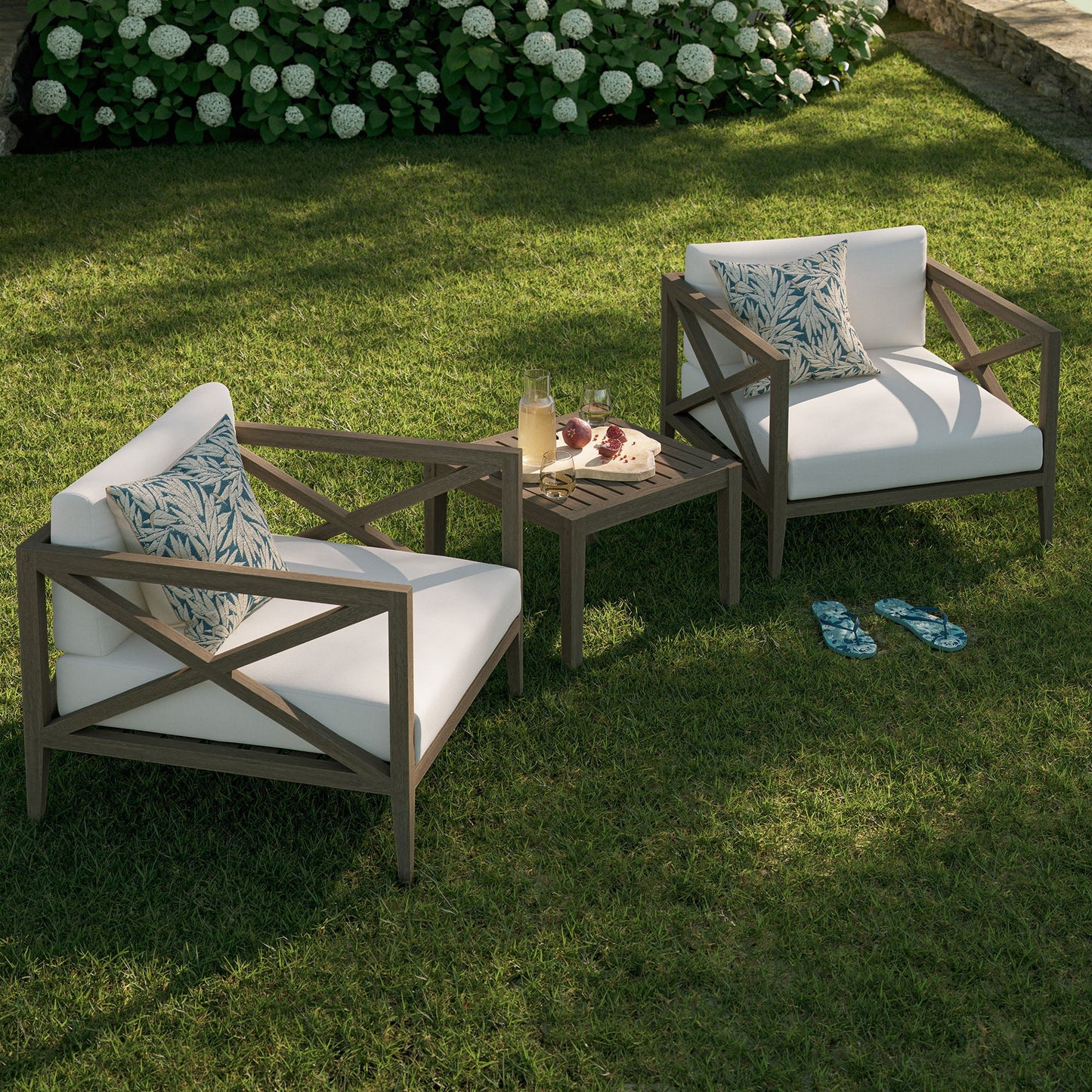Modway Furniture Northlake 3-Piece Outdoor Patio Teak Wood Furniture Set with Armchair and Side Table - EEI-7275-WGR-WHI