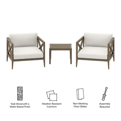 Modway Furniture Northlake 3-Piece Outdoor Patio Teak Wood Furniture Set with Armchair and Side Table - EEI-7275-WGR-WHI