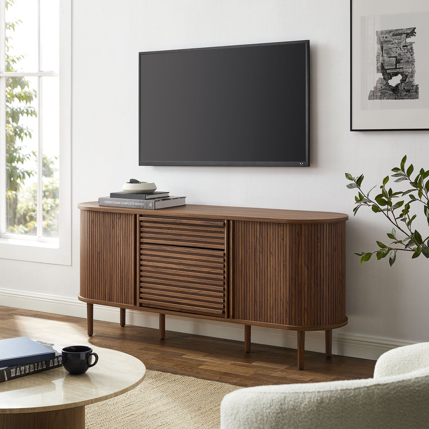 Modway furniture Harlan 67" Fluted Oval Sideboard Cabinet - EEI-7293-WAL