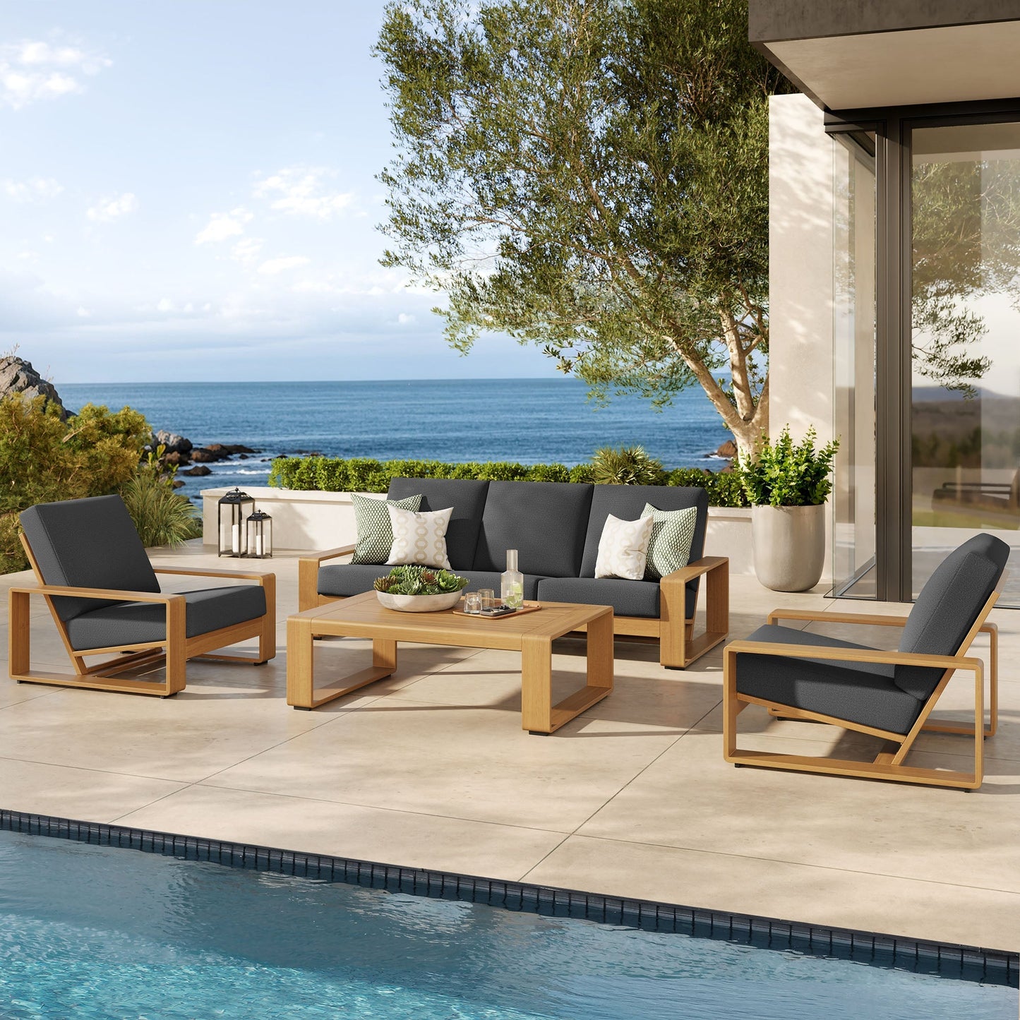 Modway Furniture Lirienne 4-Piece Outdoor Patio Aluminum Faux Wood Furniture Set – EEI-7309