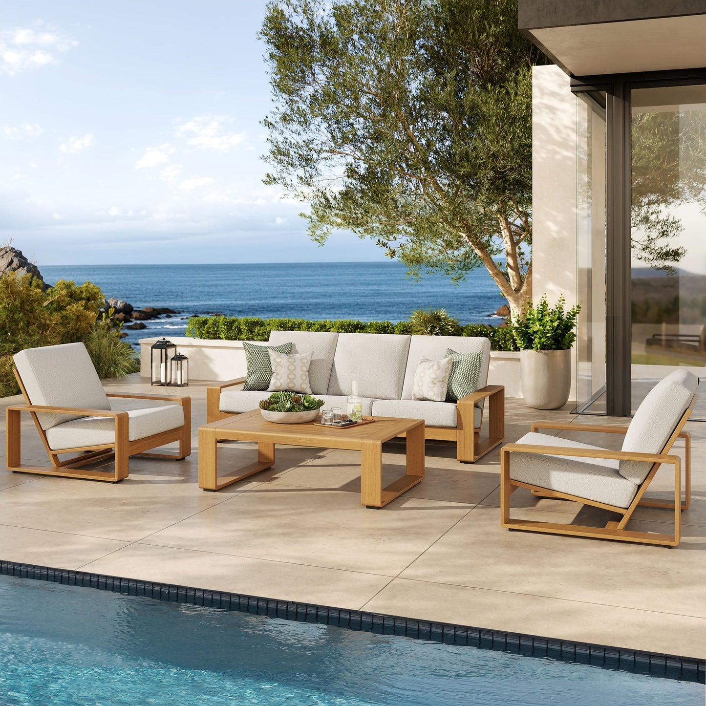 Modway Furniture Lirienne 4-Piece Outdoor Patio Aluminum Faux Wood Furniture Set – EEI-7309