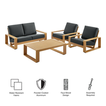 Modway Furniture Lirienne 4-Piece Outdoor Patio Aluminum Faux Wood Furniture Set – EEI-7322