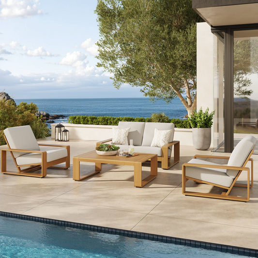 Modway Furniture Lirienne 4-Piece Outdoor Patio Aluminum Faux Wood Furniture Set – EEI-7322
