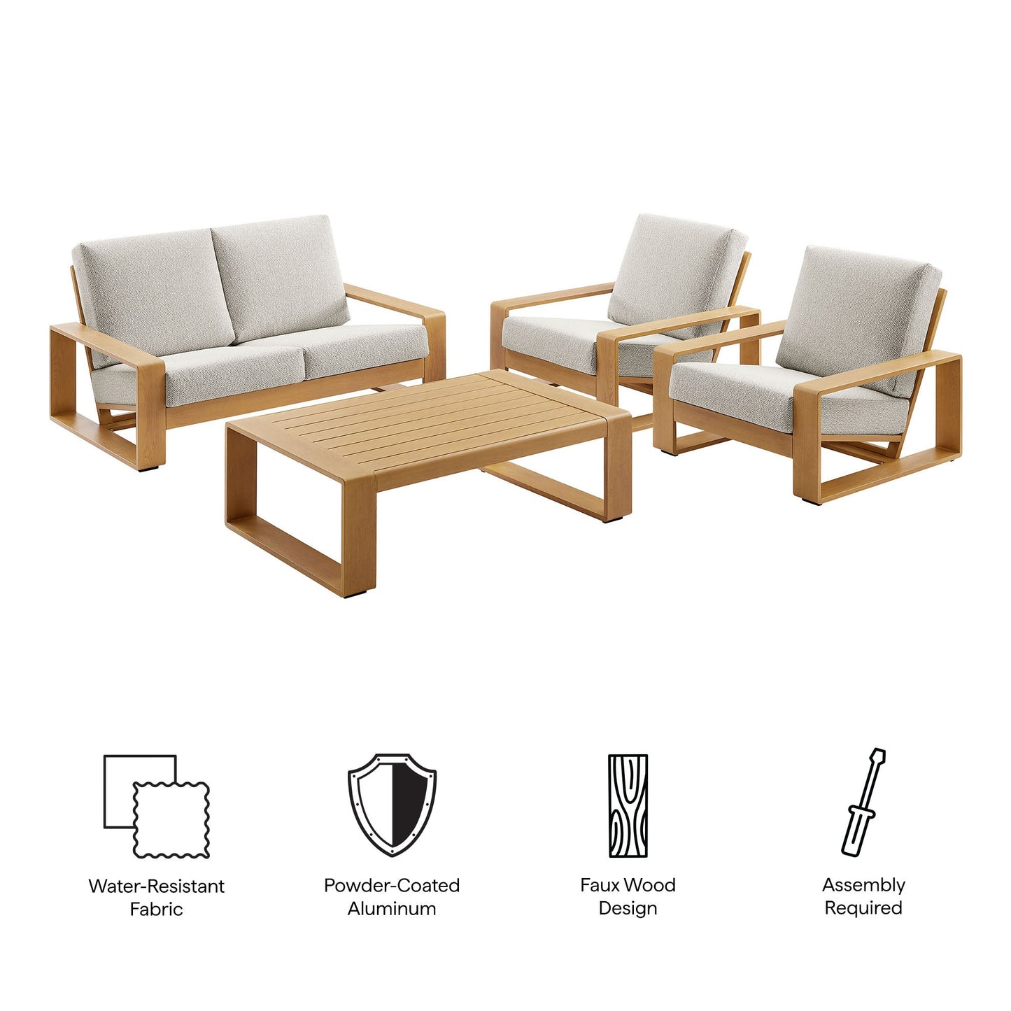 Modway Furniture Lirienne 4-Piece Outdoor Patio Aluminum Faux Wood Furniture Set – EEI-7322