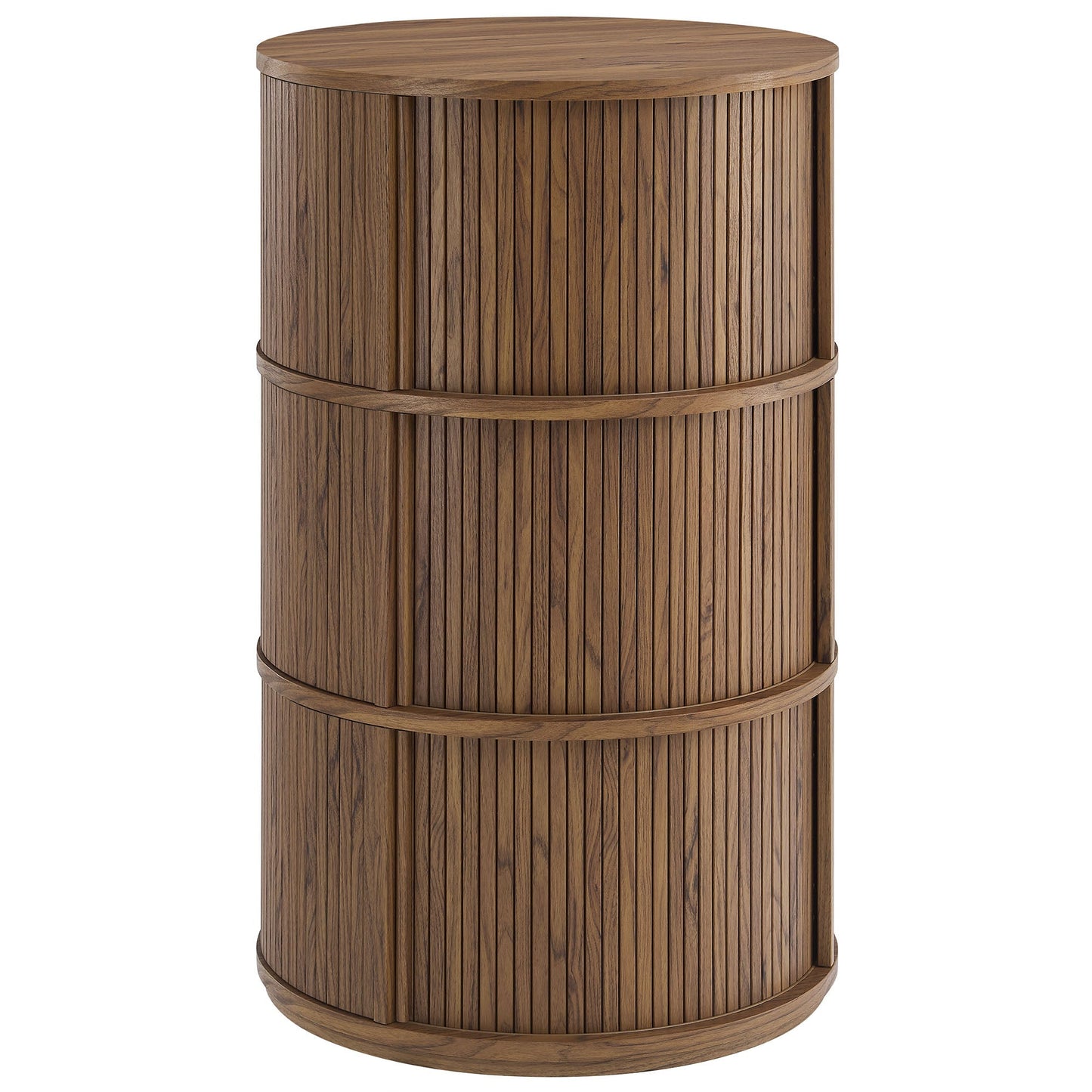 Modway furniture Clement Round Pedestal Stand Storage Table With Sliding Tambour Doors - EEI-7344-WAL