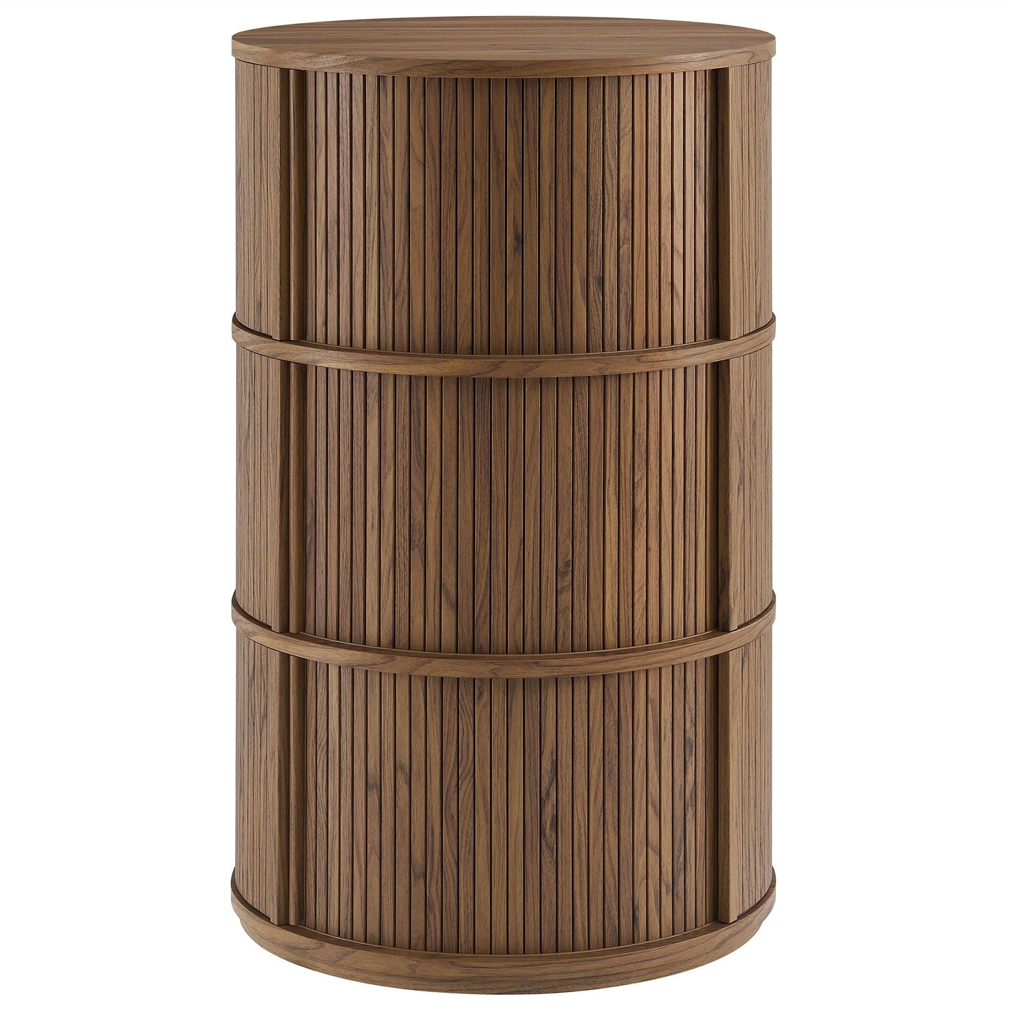 Modway furniture Clement Round Pedestal Stand Storage Table With Sliding Tambour Doors - EEI-7344-WAL