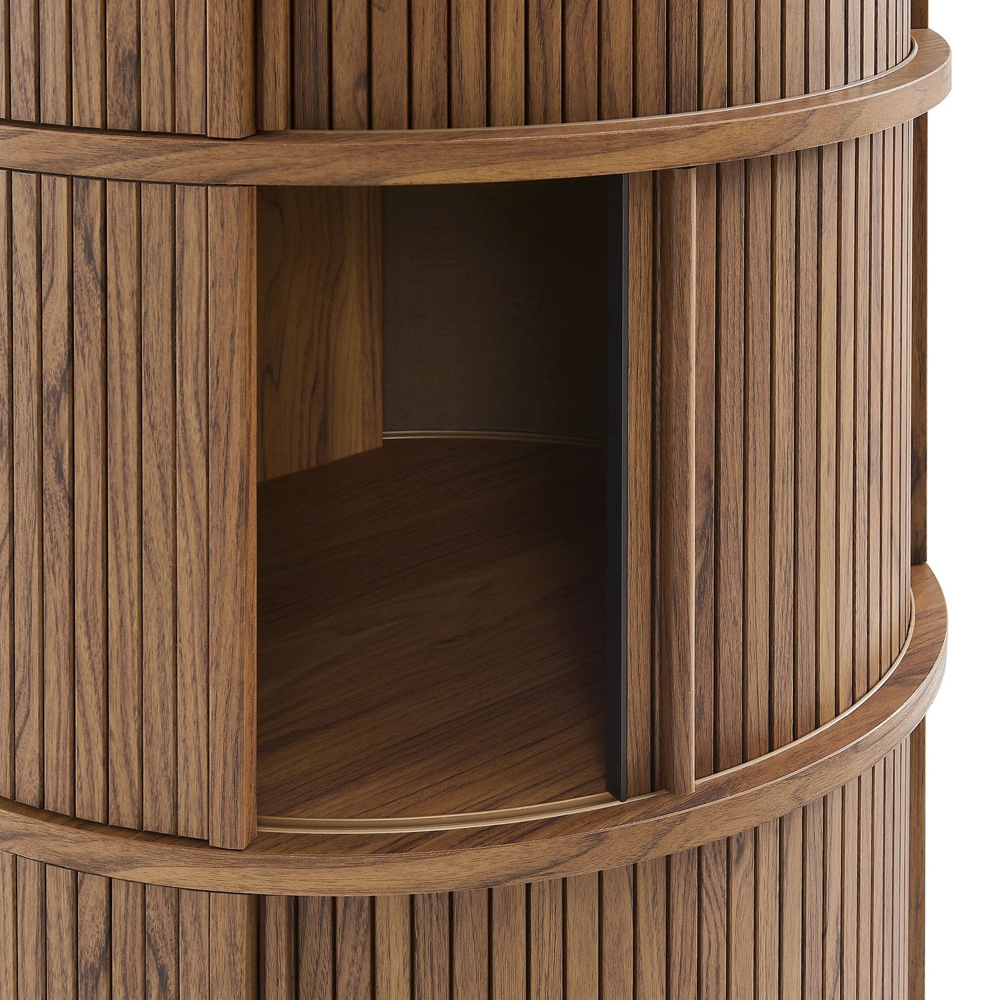 Modway furniture Clement Round Pedestal Stand Storage Table With Sliding Tambour Doors - EEI-7344-WAL