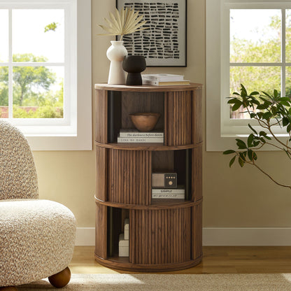 Modway furniture Clement Round Pedestal Stand Storage Table With Sliding Tambour Doors - EEI-7344-WAL