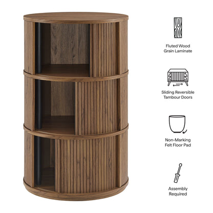 Modway furniture Clement Round Pedestal Stand Storage Table With Sliding Tambour Doors - EEI-7344-WAL