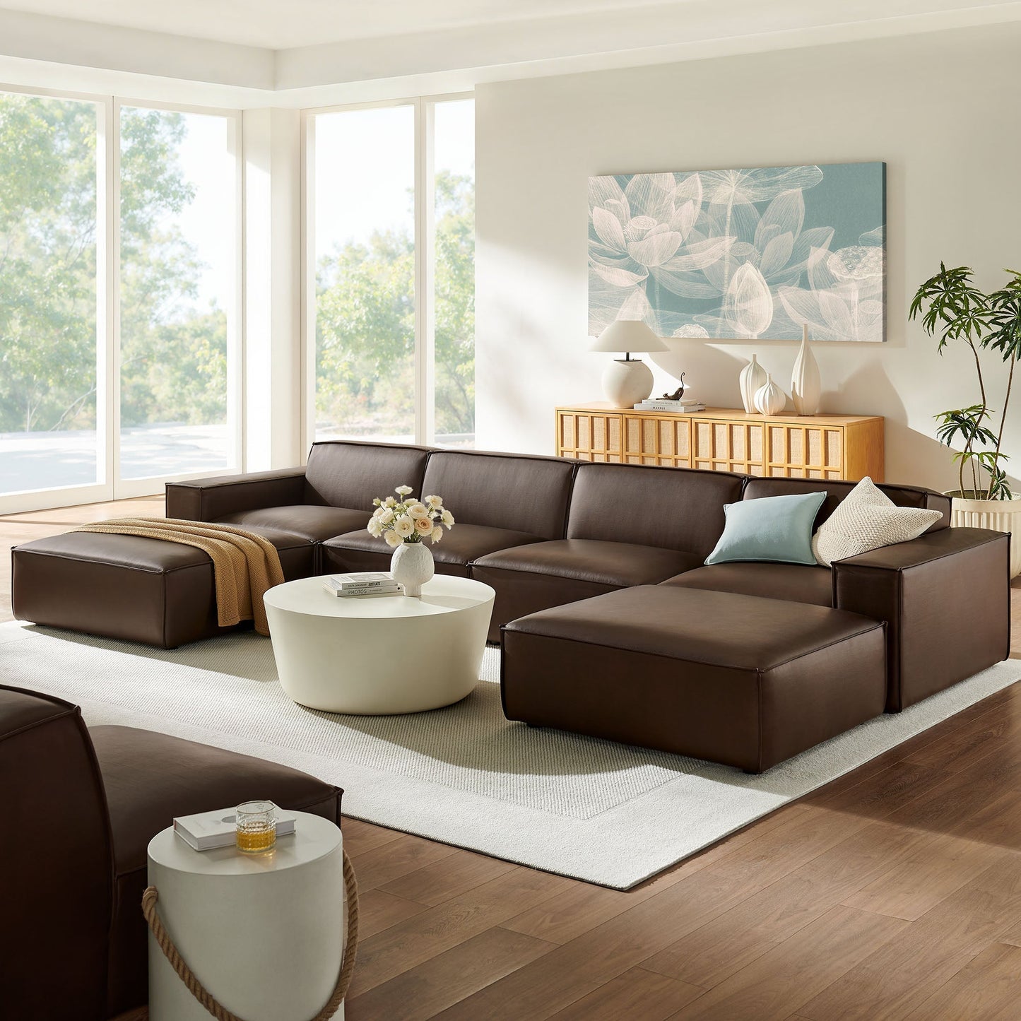 Modway Furniture Restore 6-Piece Vegan Leather Modular Sectional Sofa by Modway - EEI-7418-TST