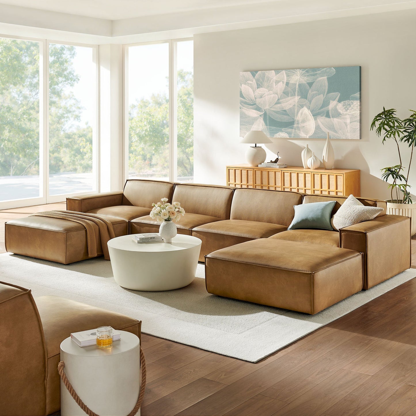 Modway Furniture Restore 6-Piece Vegan Leather Modular Sectional Sofa by Modway - EEI-7418-TST