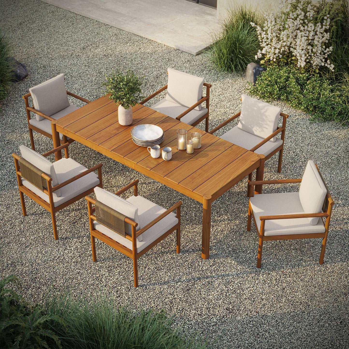 Modway Furniture Eleni 7 Piece Outdoor Patio Teak Wood Dining Set by Modway - EEI-7563-WGR-FLI