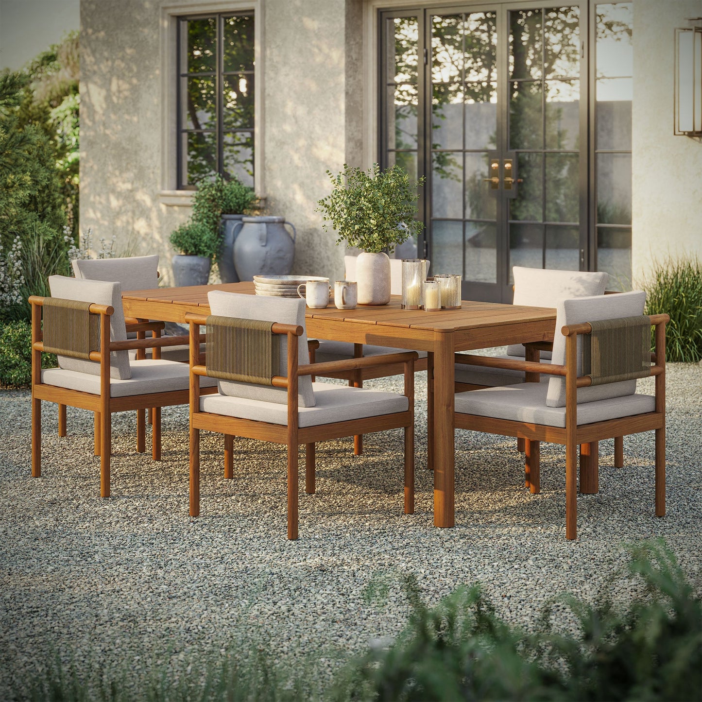 Modway Furniture Eleni 7 Piece Outdoor Patio Teak Wood Dining Set by Modway - EEI-7563-WGR-FLI