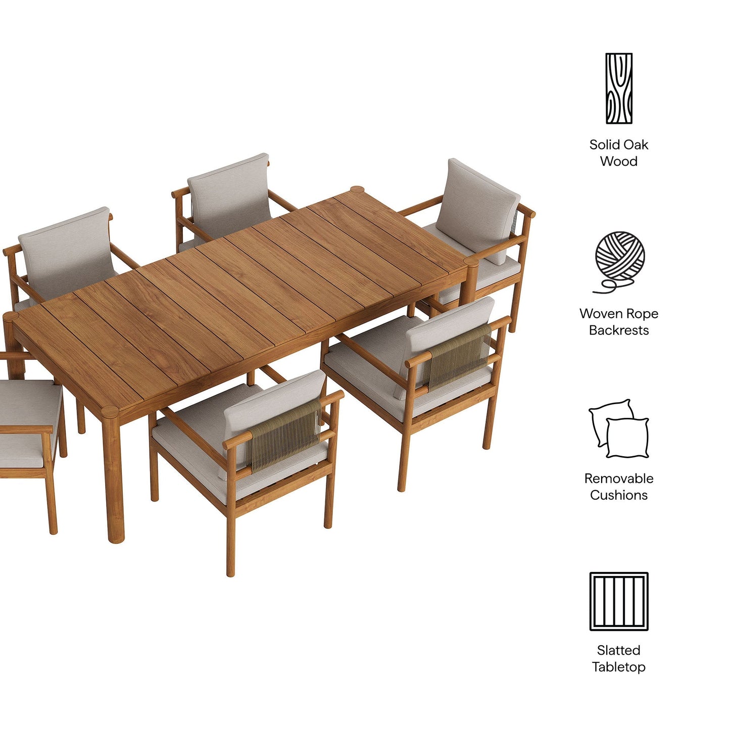 Modway Furniture Eleni 7 Piece Outdoor Patio Teak Wood Dining Set by Modway - EEI-7563-WGR-FLI