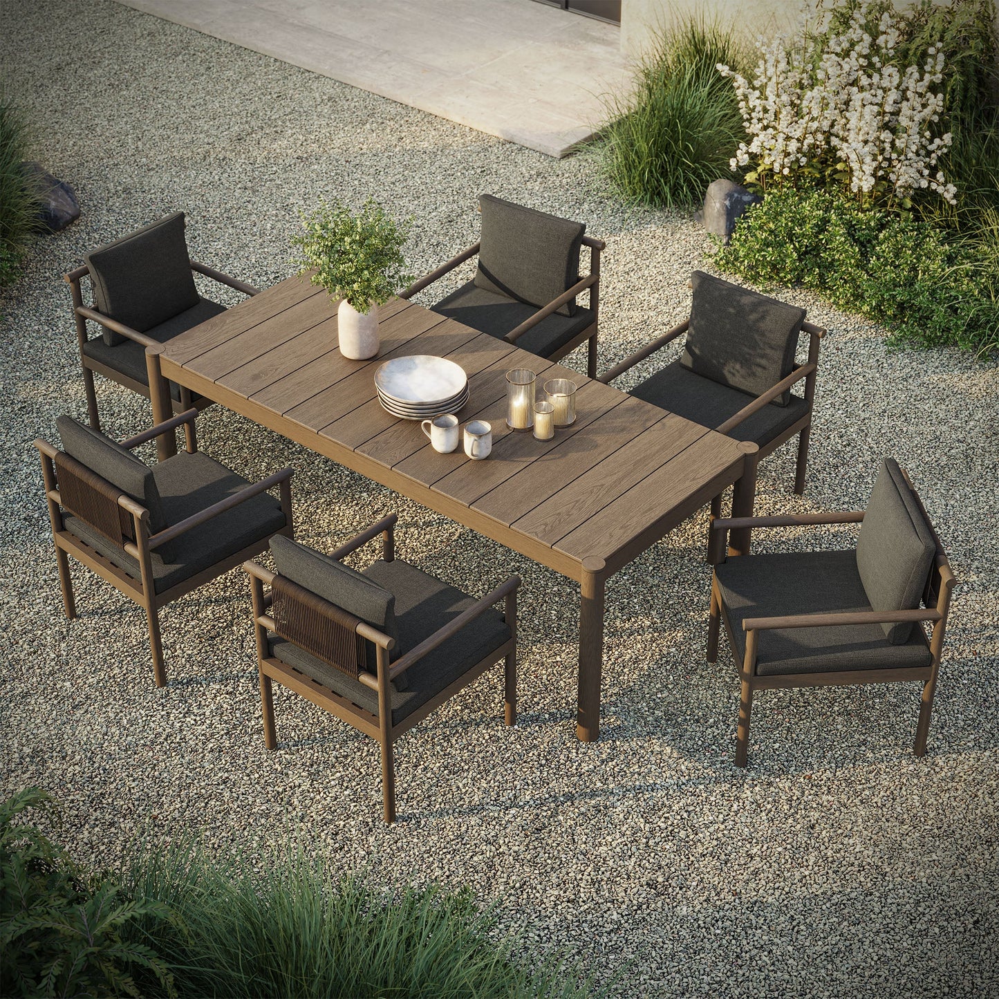 Modway Furniture Eleni 7 Piece Outdoor Patio Teak Wood Dining Set by Modway - EEI-7563-WGR-FLI