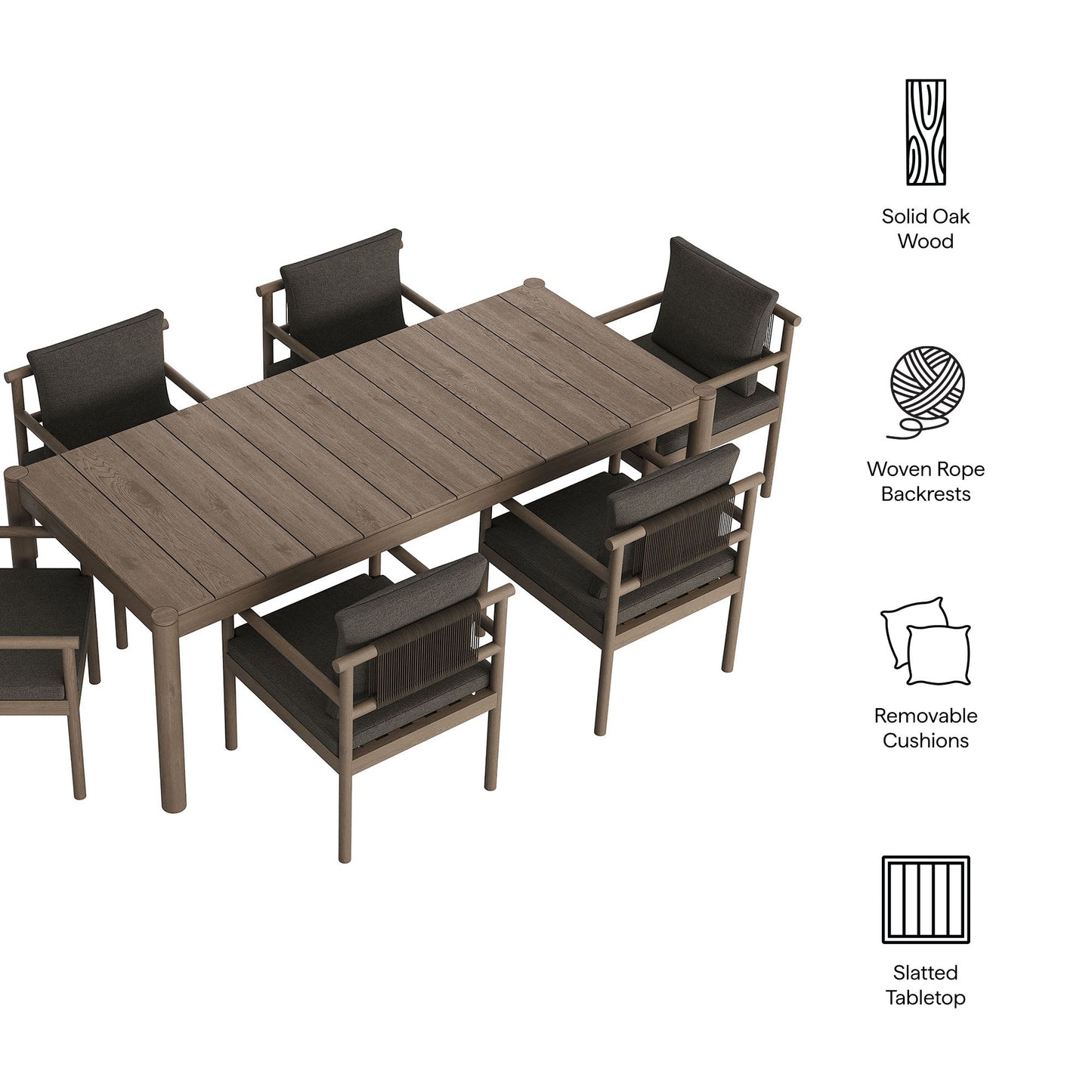 Modway Furniture Eleni 7 Piece Outdoor Patio Teak Wood Dining Set by Modway - EEI-7563-WGR-FLI