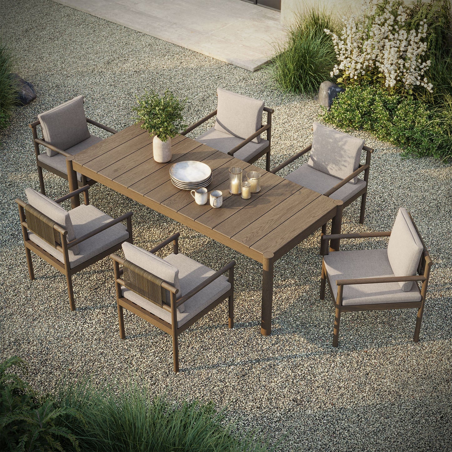 Modway Furniture Eleni 7 Piece Outdoor Patio Teak Wood Dining Set by Modway - EEI-7563-WGR-FLI