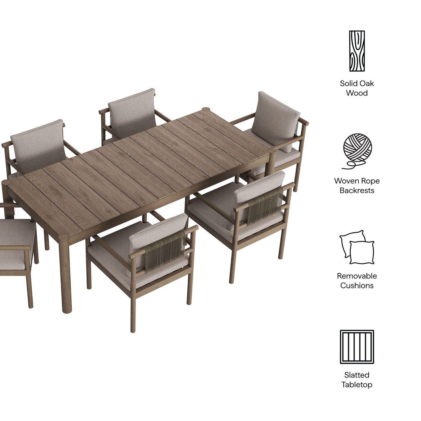 Modway Furniture Eleni 7 Piece Outdoor Patio Teak Wood Dining Set by Modway - EEI-7563-WGR-FLI