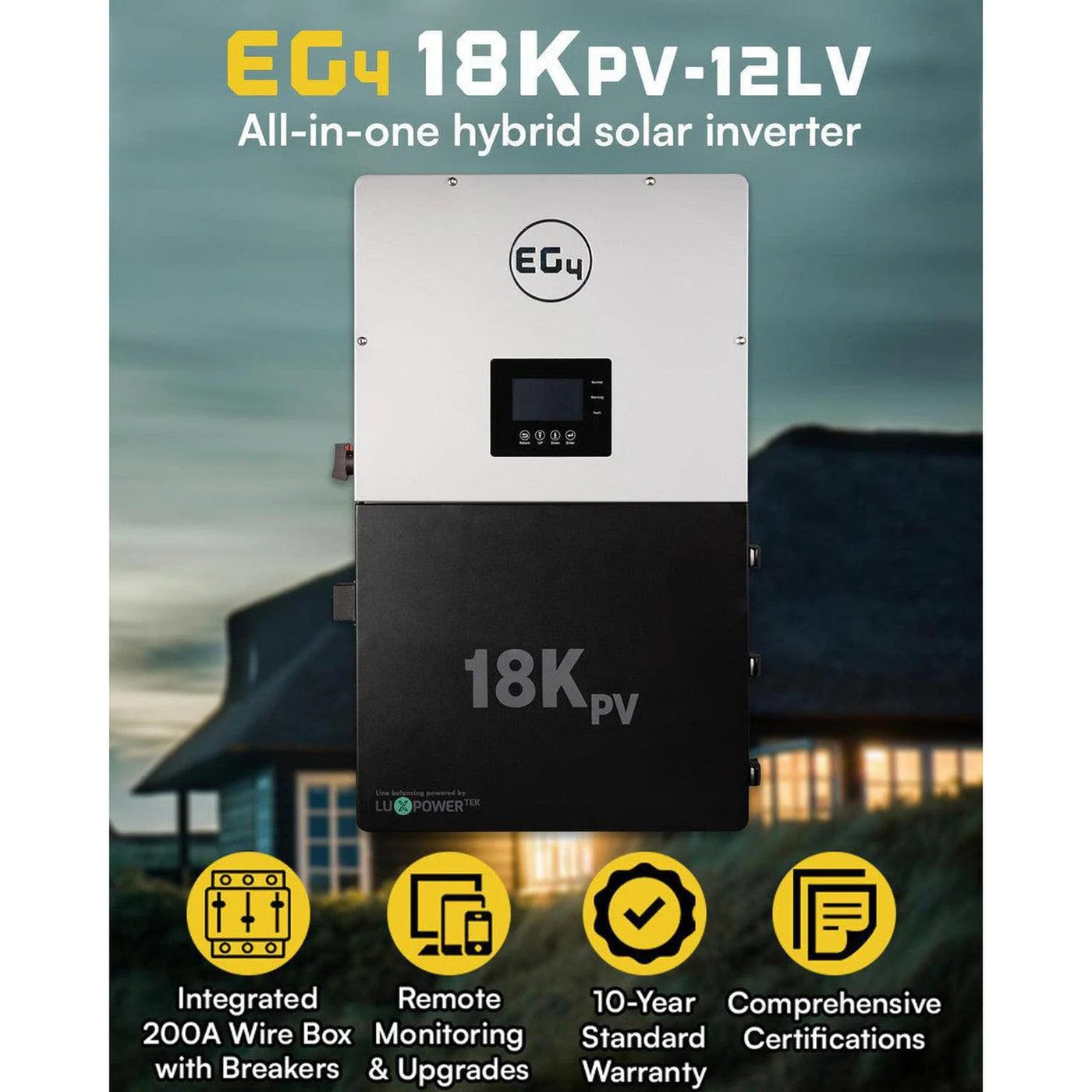 EG4 18K Inverter | 18KPV Hybrid Inverter All-In-One Solar Inverter | 18000W PV Input | 12000W Output | 48V 120/240V Split Phase | EG4-18KPV-12LV