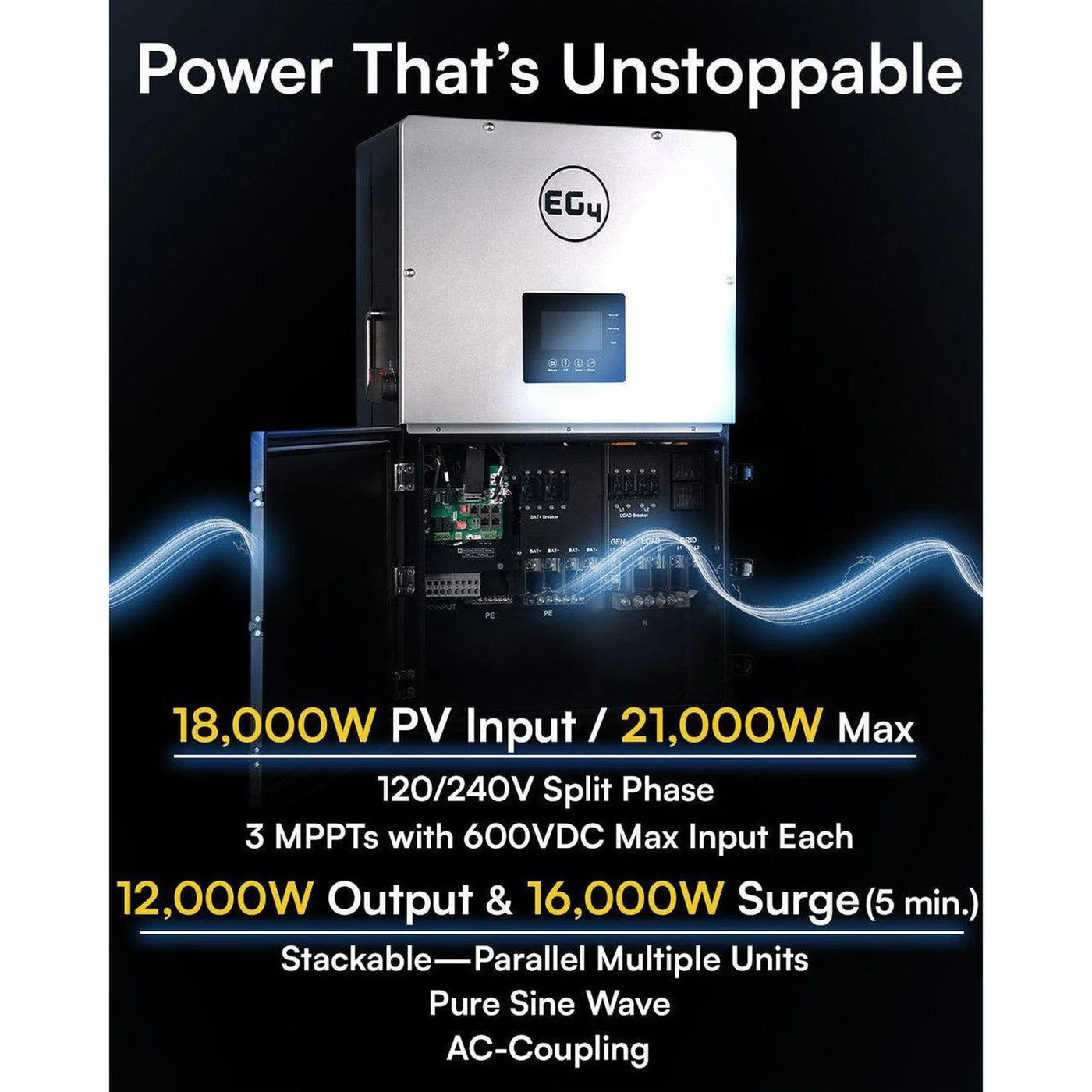 EG4 18K Inverter | 18KPV Hybrid Inverter All-In-One Solar Inverter | 18000W PV Input | 12000W Output | 48V 120/240V Split Phase | EG4-18KPV-12LV