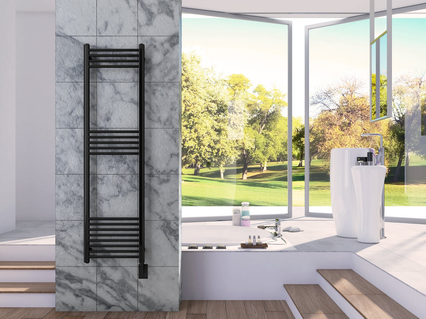 Paris Mirror Eos Wall Mounted Electric Towel Warmer in Black - EOSBLKFL17