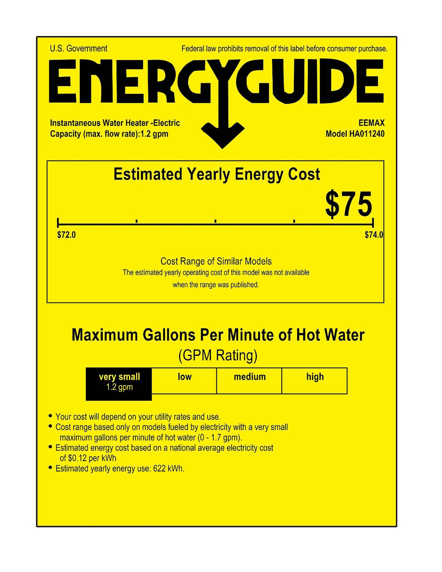 Eemax HomeAdvantage II 11kW 240V Electric Tankless Water Heater - - EHA011240