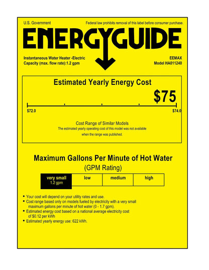 Eemax HomeAdvantage II 11kW 240V Electric Tankless Water Heater - - EHA011240