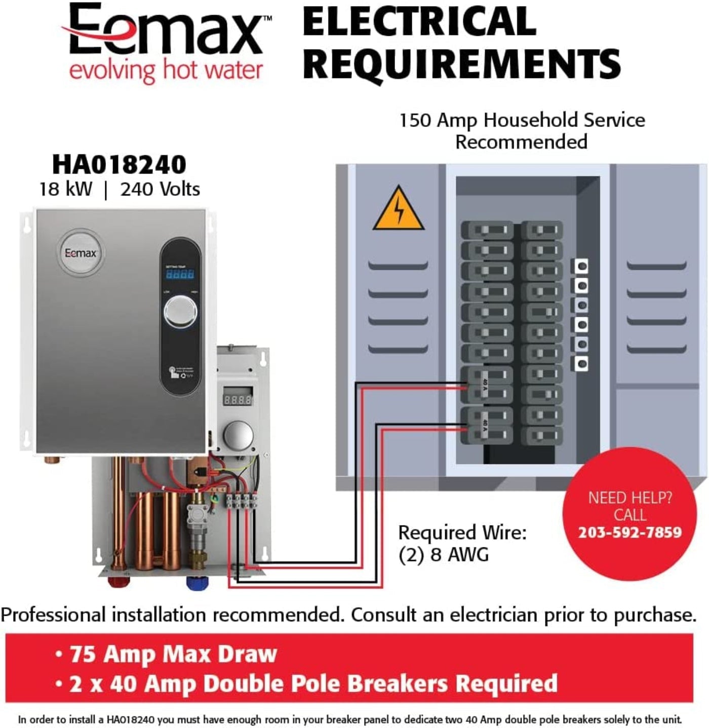 Eemax HomeAdvantage II 18kW 240V Electric Tankless Water Heater - - EHA018240