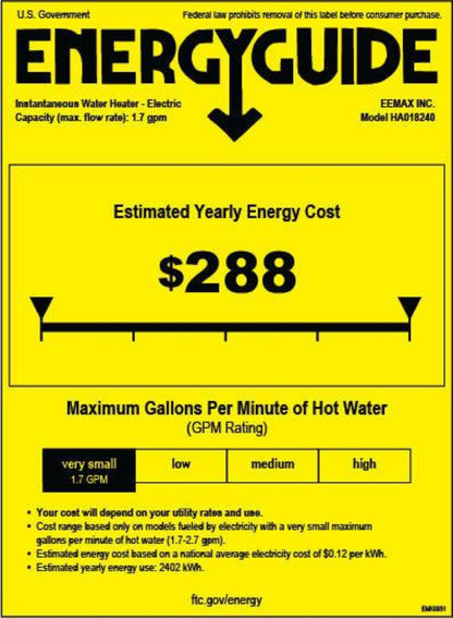 Eemax HomeAdvantage II 18kW 240V Electric Tankless Water Heater - - EHA018240