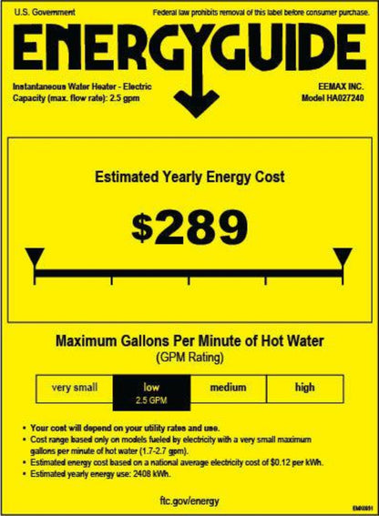 Eemax HomeAdvantage II 27kW 240V Electric Tankless Water Heater - EHA027240