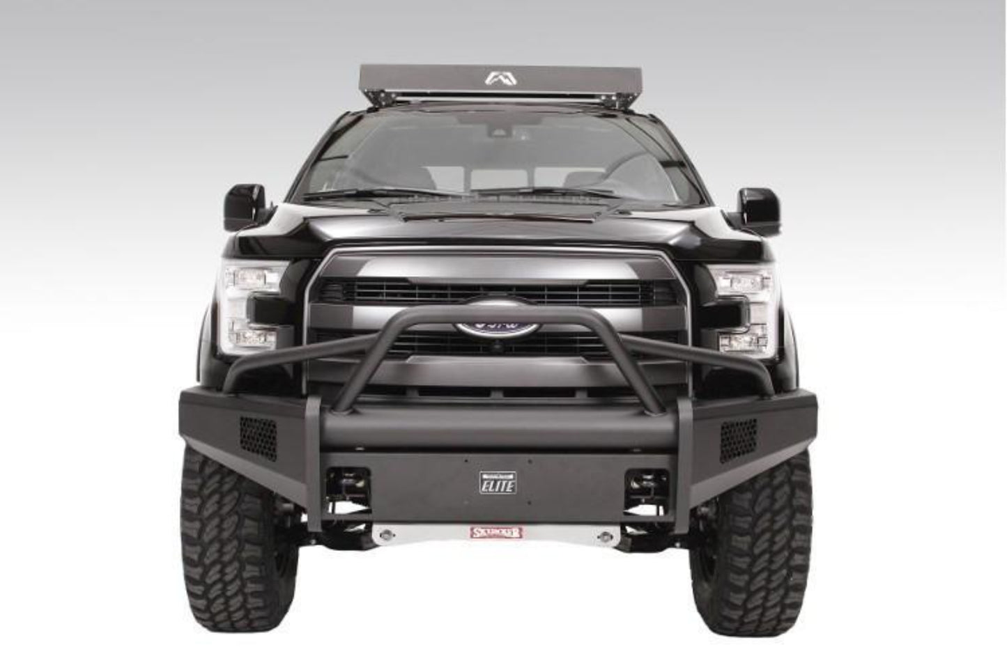 Fab Fours FF15-R3252-1 Ford F150 2015-2017 Black Steel Elite Front Bumper Pre-Runner Guard with Tow Hooks