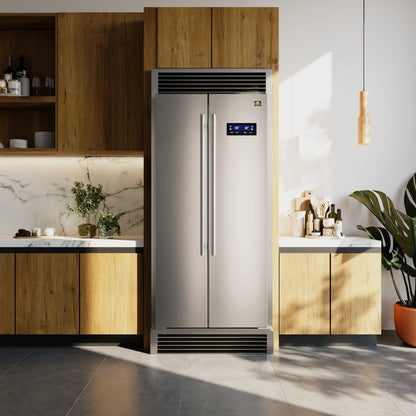 Forno 33-Inch Salerno Side-by-Side Counter Depth Refrigerator 15.6 Cu. Ft. in Stainless Steel with Professional Handle & 4” Decorative Grille  - FFRBI1805-37SG