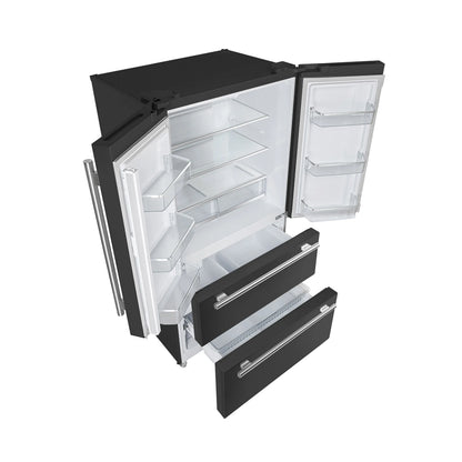 Forno Espresso Moena 36-inch 19.2 Cu.ft French Door Refrigerator in Black with Stainless Steel Handle  - FFRBI1820-36BLK