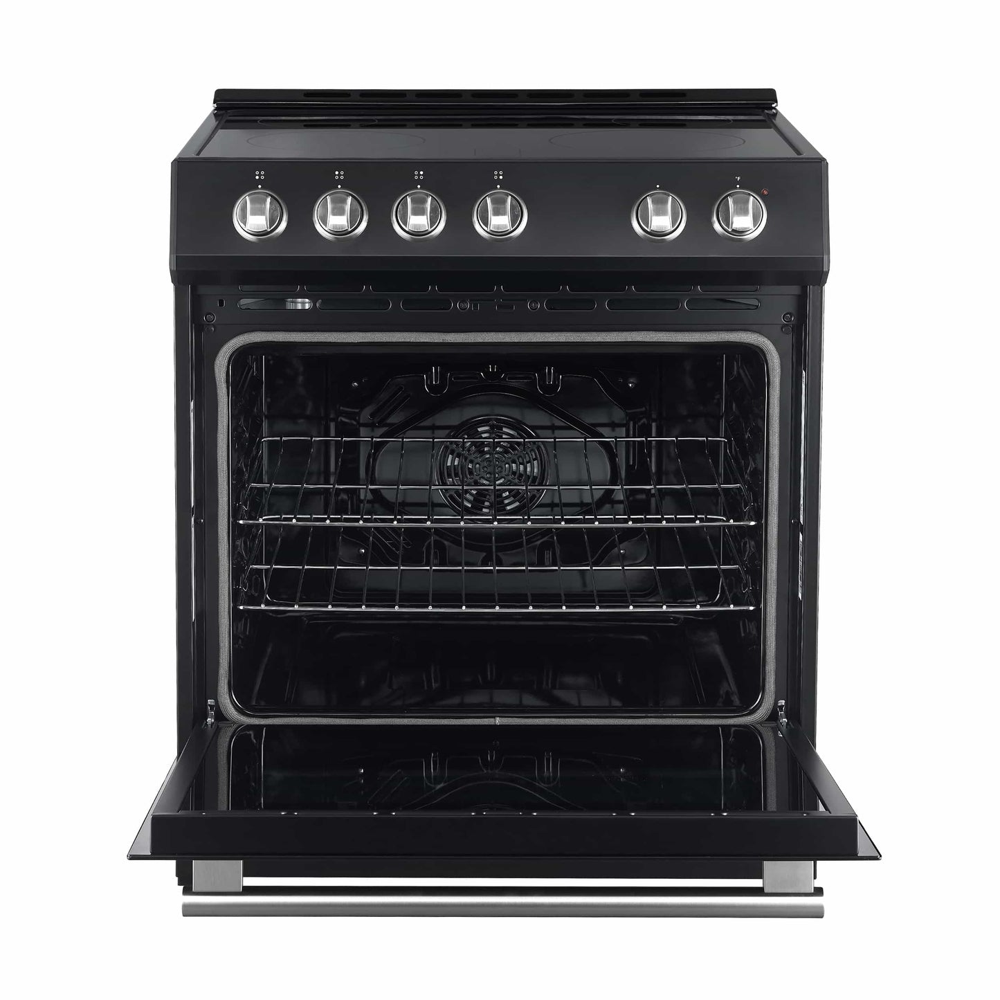 Forno 5-Piece Appliance Package - 30-Inch Electric Range, Under Cabinet Range Hood, Refrigerator with Water Dispenser, Dishwasher, and 30-Inch Microwave Drawer in Black with Antique Brass Trim - APW5-6012-30BLK-MWD30