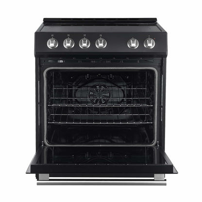 Forno 5-Piece Appliance Package - 30-Inch Electric Range, Under Cabinet Range Hood, Refrigerator with Water Dispenser, Dishwasher, and 30-Inch Microwave Drawer in Black with Antique Brass Trim - APW5-6012-30BLK-MWD30