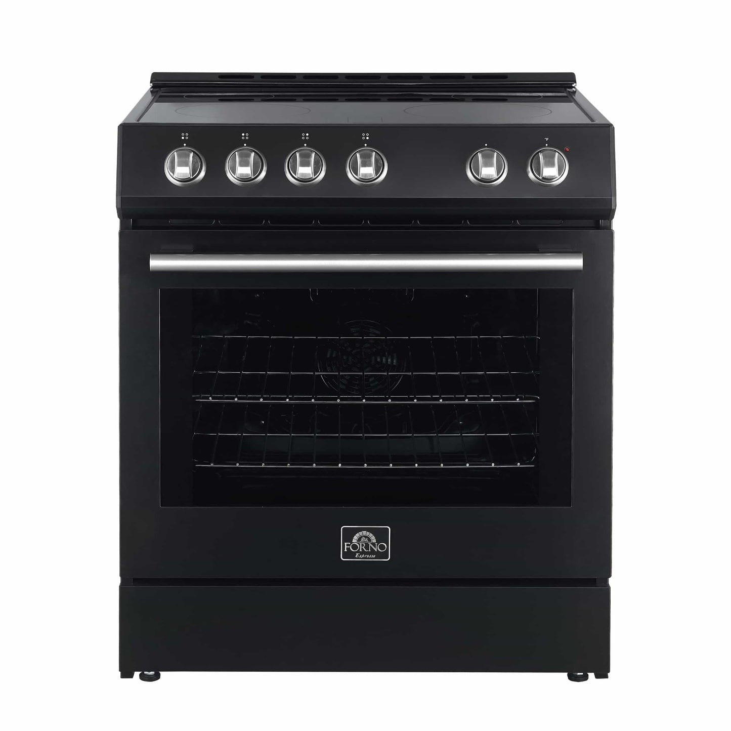 Forno 5-Piece Appliance Package - 30-Inch Electric Range, Under Cabinet Range Hood, Refrigerator with Water Dispenser, Dishwasher, and 30-Inch Microwave Drawer in Black with Antique Brass Trim - APW5-6012-30BLK-MWD30