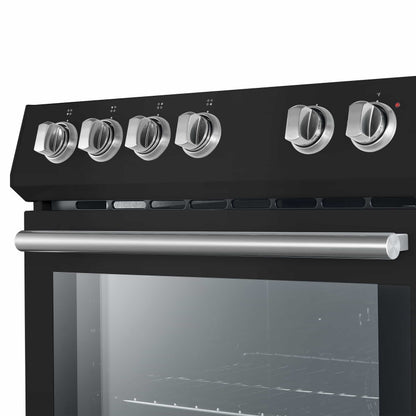 Forno 5-Piece Appliance Package - 30-Inch Electric Range, Under Cabinet Range Hood, French Door Refrigerator, Dishwasher, and 30-Inch Microwave Drawer in Black with Stainless Steel Handle - APR5-6012-30BLK-MWD30